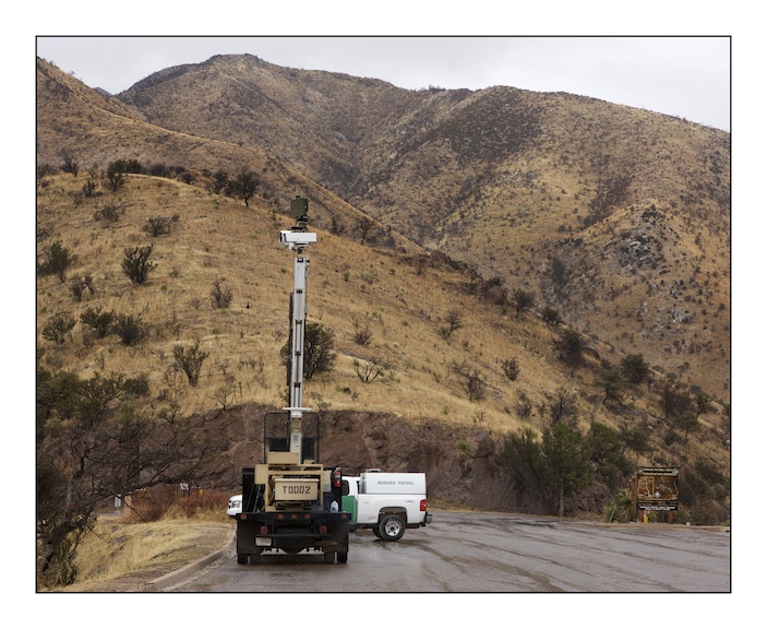  A portable vehicle mounted observation post at Canelo Pass in the Coronado National Forest at the location where the Spanish conquistador Francisco Vasquez de Coronado led the first European migration into what is now the North American Southwest. The border has become one of the most militarized and observed borders in the world. Hi tech industries that are developing drone and other surveillance technologies have a significant presence in the region. Border security is self perpetuating multi-million dollar industry.&nbsp; 